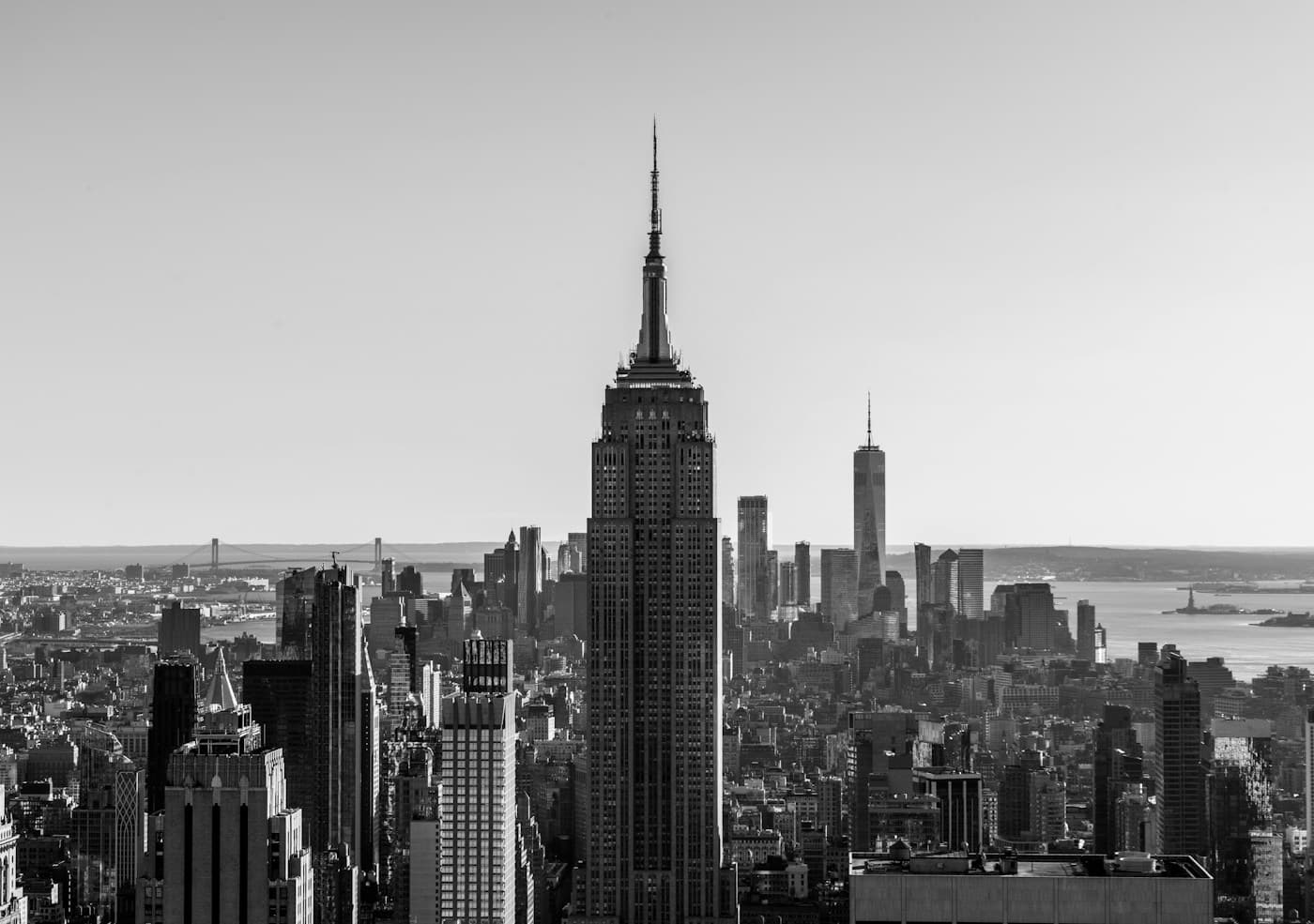 Black-and-white Manhattan skyline with the Empire State Building